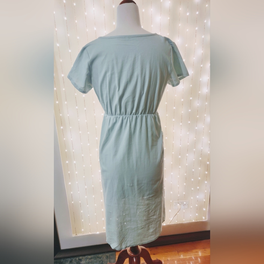 NWOT Light Blue-Mint Button Down Dress, Pockets - Picture 8 of 9